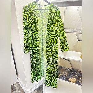 Neon Green Zebra-Print Longline Women's Duster Coat
